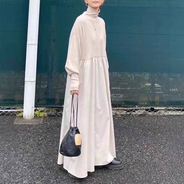 Robe Maxi à Col Roulé Oversize | Robe Pull à Manches Bouffantes (MS180)