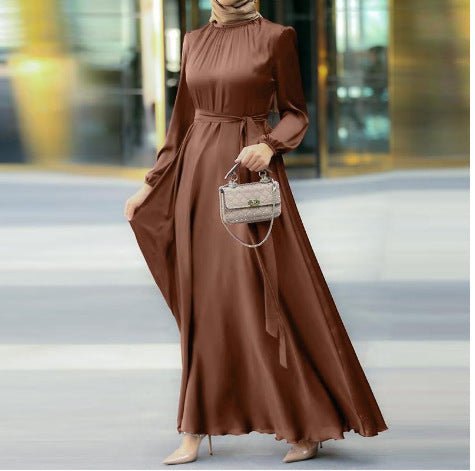 Abaya élégante en soie synthétique | Abaya à col rond (MA148)