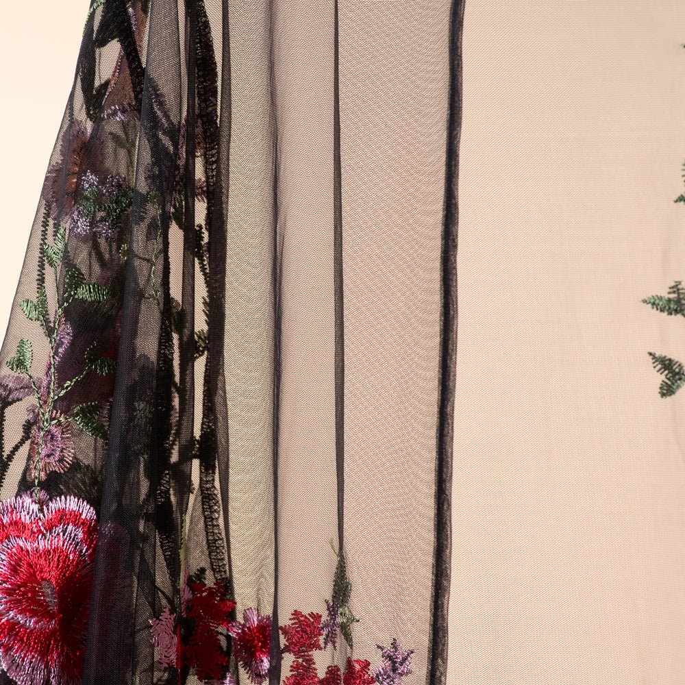 Abaya ouverte brodée Jardin de Roses effet 3D (MOA275)