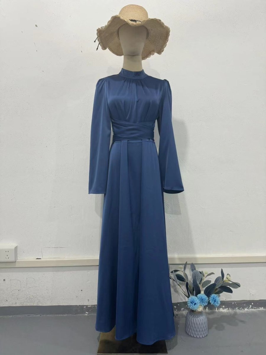 Robe Abaya de Soirée Princesse en Satin Intemporelle, Cintrée à la Taille (MA205)