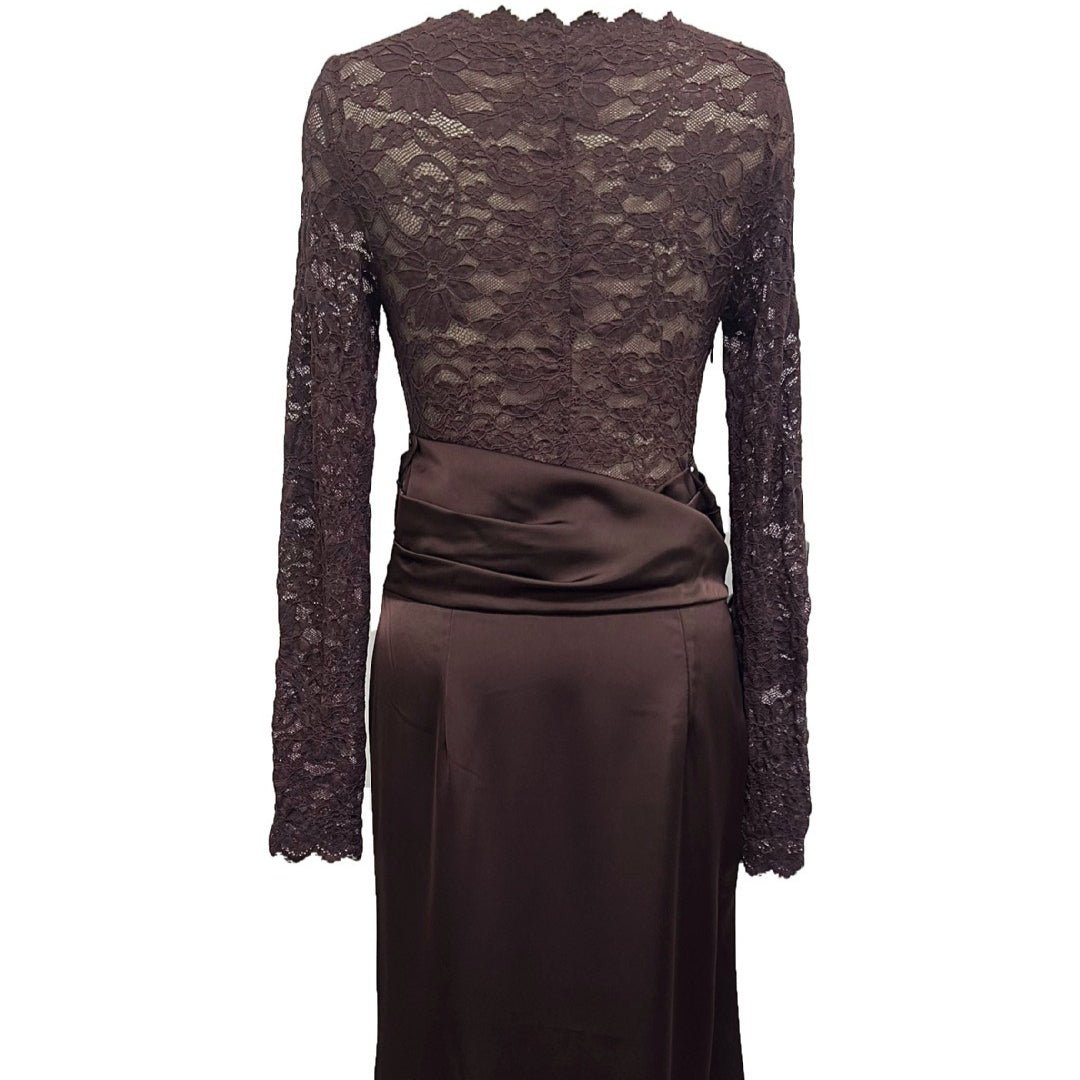 Robe Maxi Sirène en Satin Froncé avec Bustier en Dentelle (MS415)