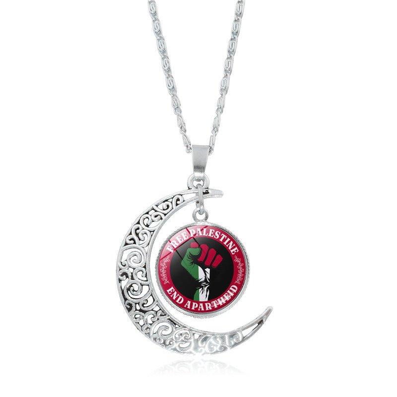 MAC077 Collier pendentif Lune évidée en argent, keffiyeh polyvalent pour femme