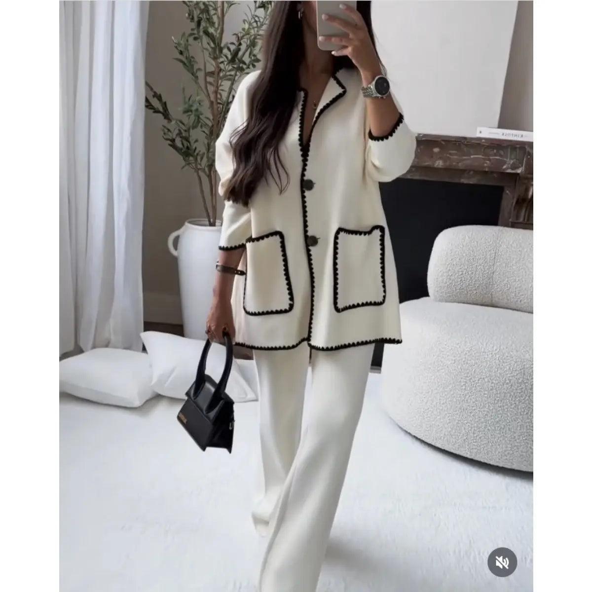 MS004 Cardigan en tricot épais automnal, coupe décontractée, devant ouvert, ensemble