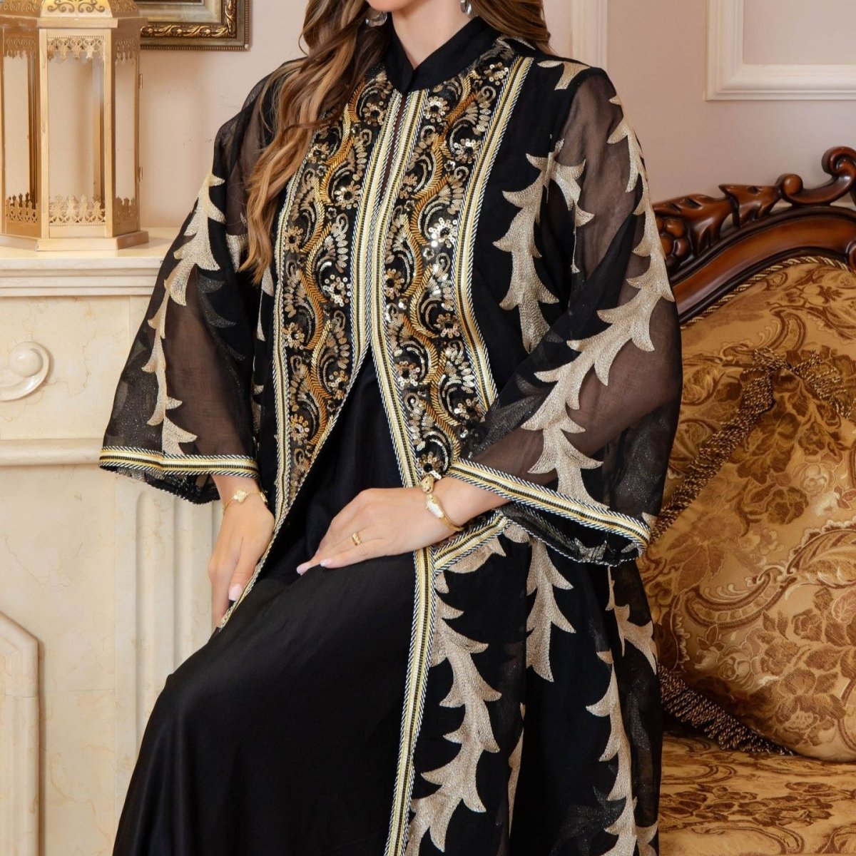 Abaya de soirée en mesh brodé (MA414)