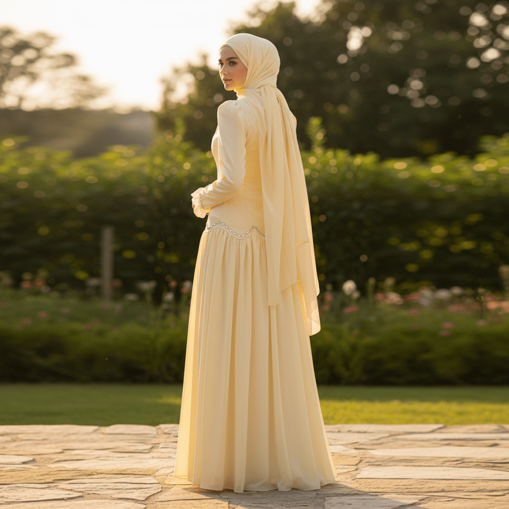 Robe avec chaîne de taille en cristal et manchettes à volants (MS306)