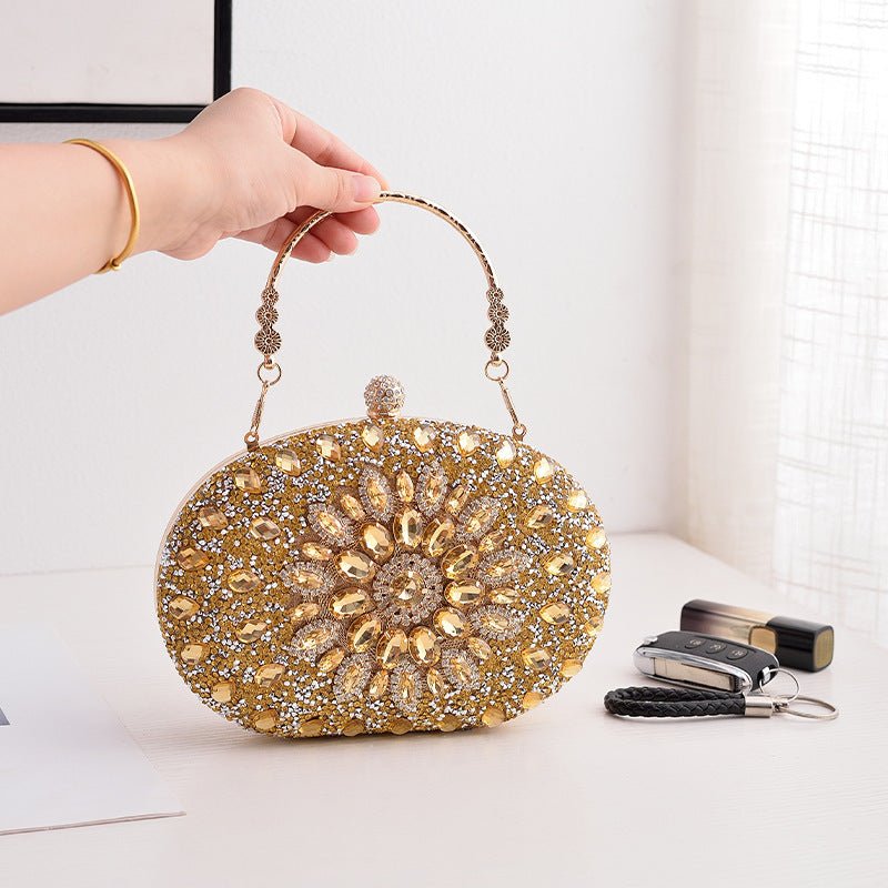Pochette de soirée Crystal Sunflower | Sac de fête en strass avec bandoulière chaîne (MAC356)