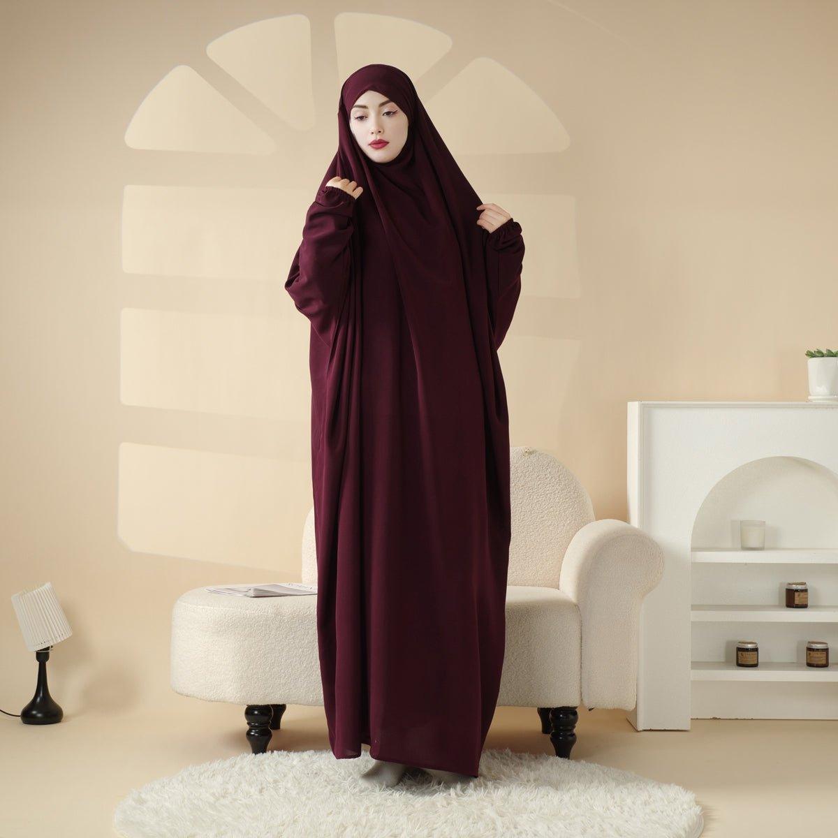 Jilbab uni 1 pièce avec niqab intégré en viscose (MJ005)
