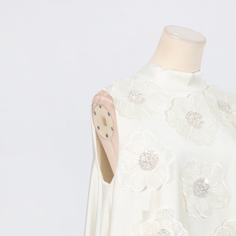 Robe Maxi sans Manches à Appliqués Floraux 3D (MS358)