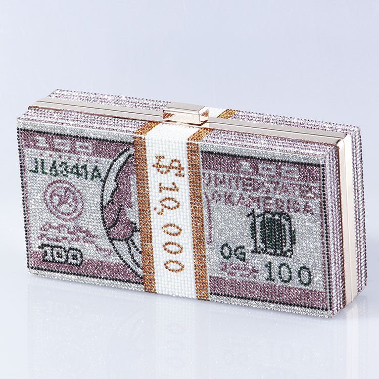 Sac de Soirée Pochette Glamour Entièrement Sertie de Strass Motif Dollar (MAC293)