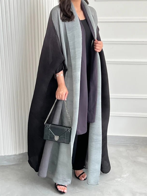 Abaya ouverte plissée chic à manches chauve-souris ombrée (MOA120)
