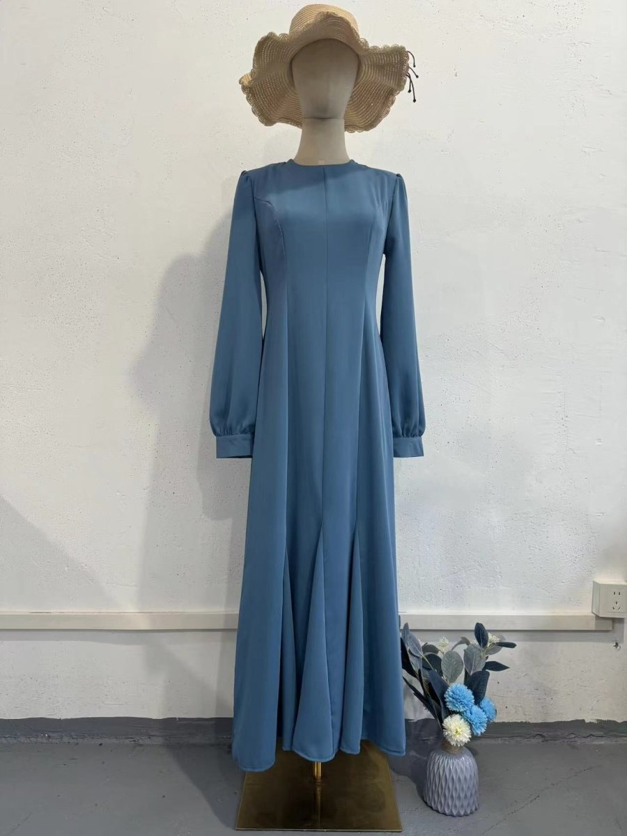 Robe Abaya Sirène en Mousseline Bleue à Manches Longues, Style Cour Élégant Printanier (MA222)
