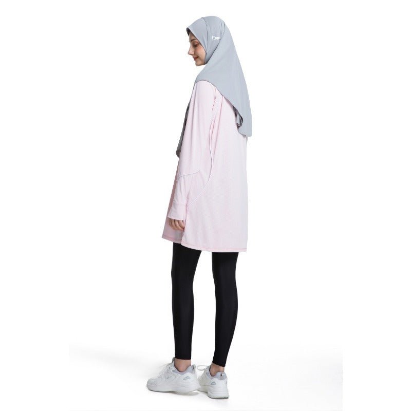 Haut de sport modeste à manches longues pour femme, séchage rapide | Tunique athlétique en polyester pour yoga, lignes épurées (MS114)