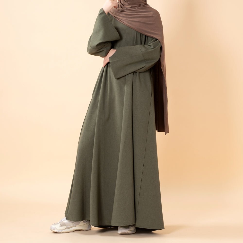 Abaya pull effet lin premium avec poches (MA341)