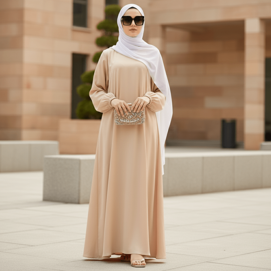 Abaya Satin Premium Modest Luxury | Abaya Coupe Parapluie Évasée avec Poches (MA311)