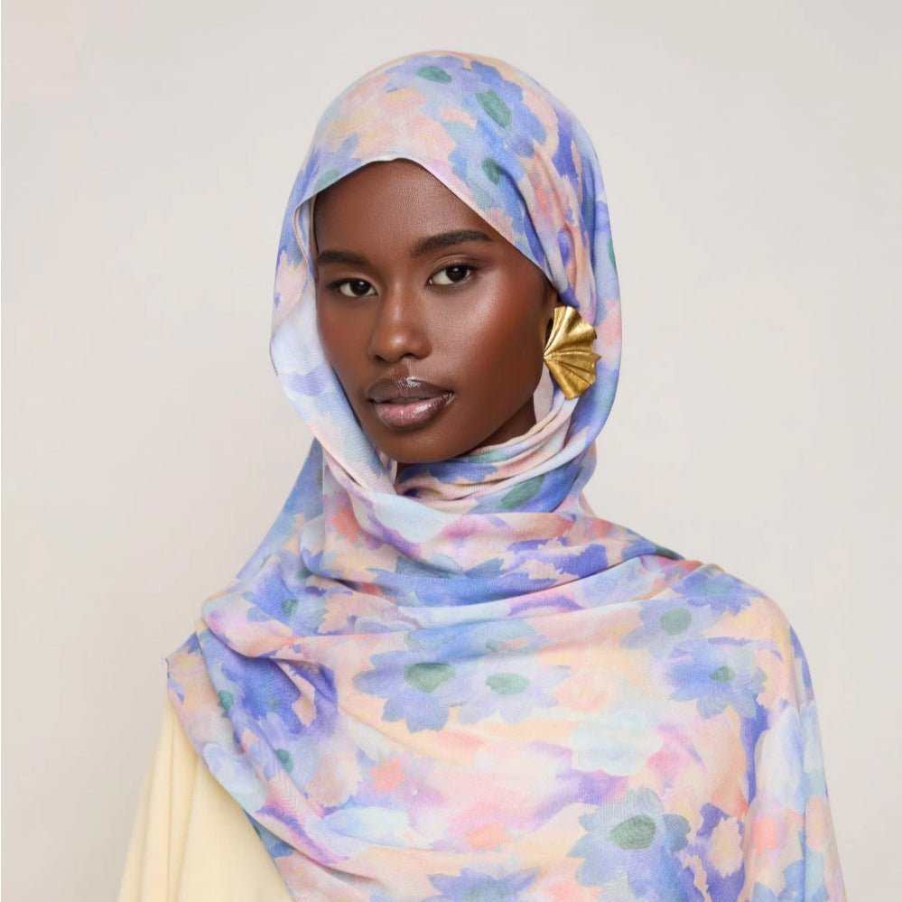 Foulard Hijab à Imprimé Floral Vibrant | Écharpe Botanique Légère (MH159)
