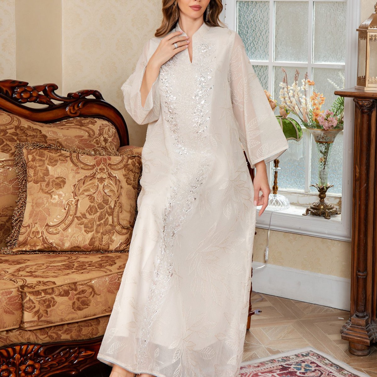 Abaya en Mesh Brodée de Sequins (MA415)