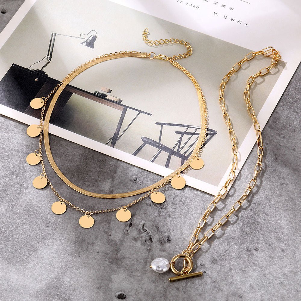 Collier rétro personnalisé multi-rangs avec pendentif fermoir OT et perle (MAC209)
