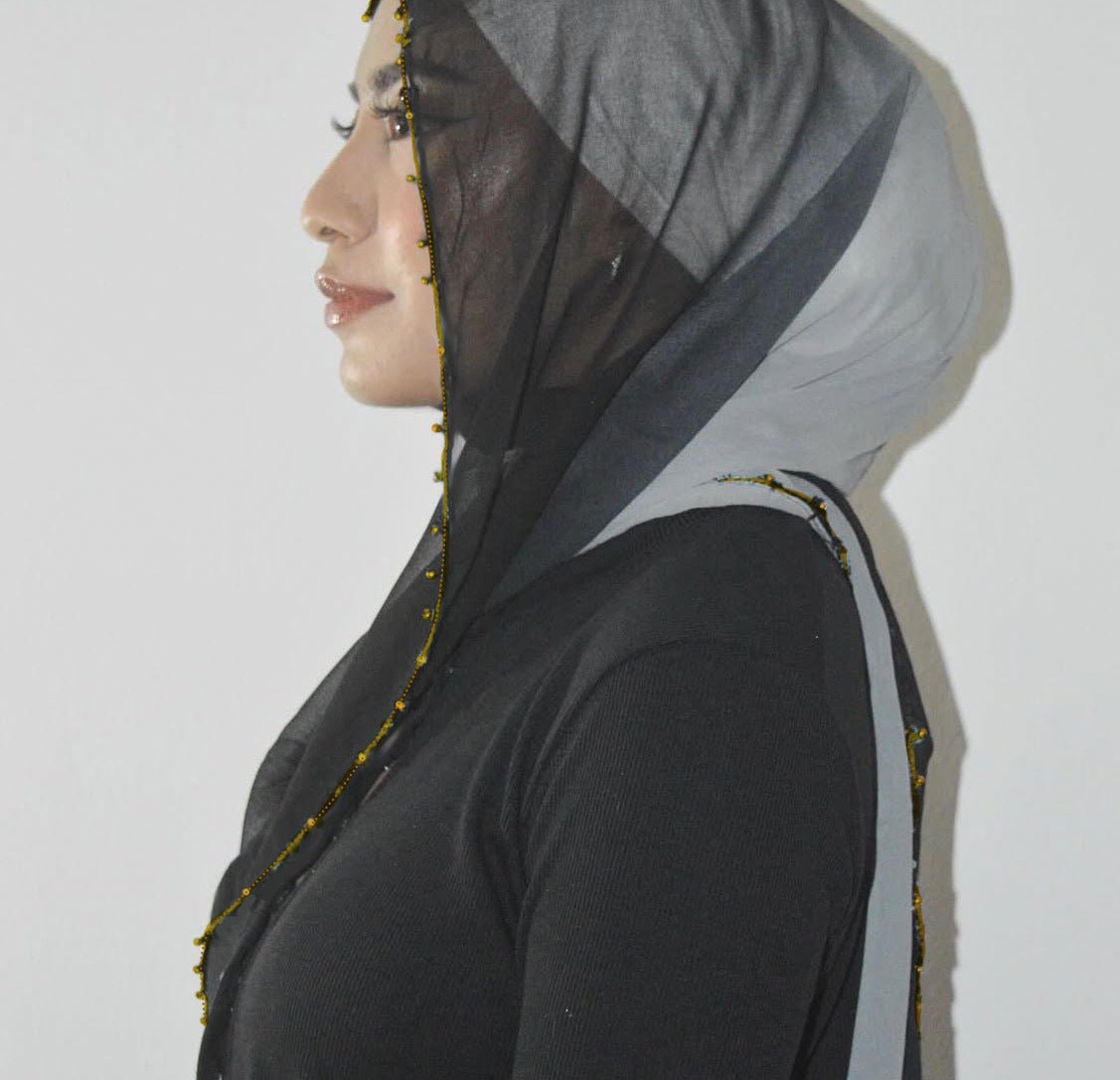 Hijab en Mousseline Perlée Chaîne Dégradé de Couleurs (MH137)