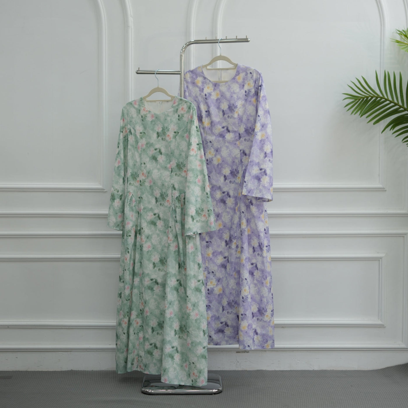 Robe Maxi à Manches Évasées Imprimé Floral Aquarelle (MS516)