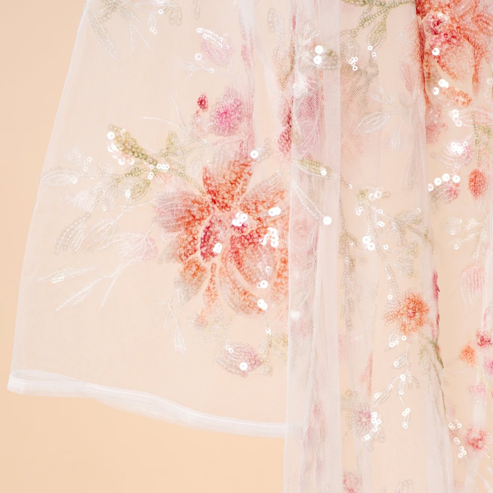 Abaya ouverte de luxe brodée de sequins floraux 3D pour mariages et l'Aïd (MOA306)