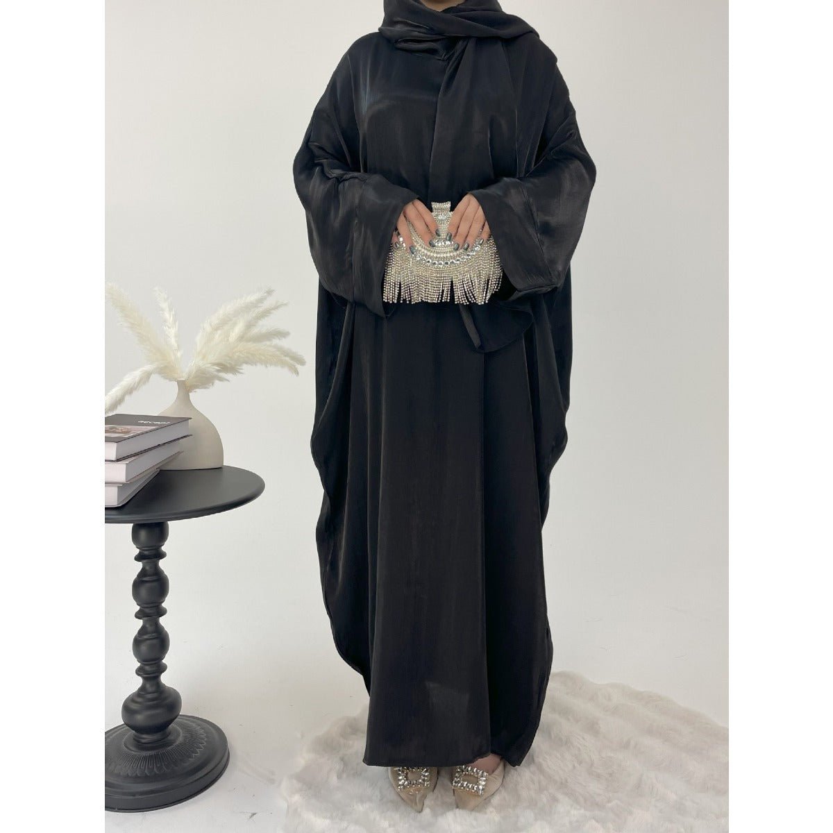 Robe Abaya de Luxe à Manches Bouffantes | Tenue de Soirée Élégante Musulmane, Robe Modeste Brillante (MA245)
