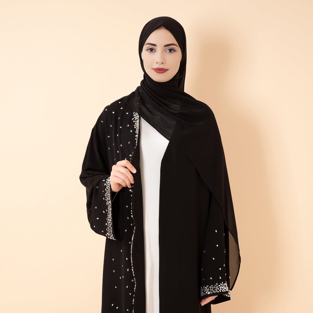 Abaya Noire de Luxe Diamant Étoilé (MOA240)