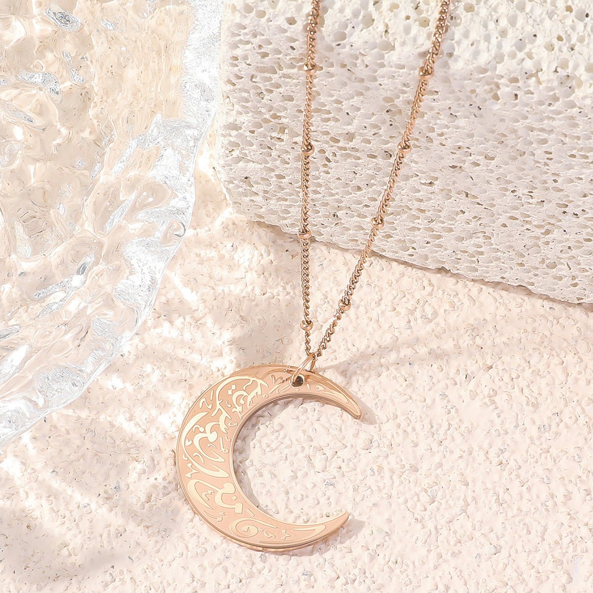 Collier chaîne clavicule en acier titane Simple Moon (avec coffret cadeau) (MAC218)
