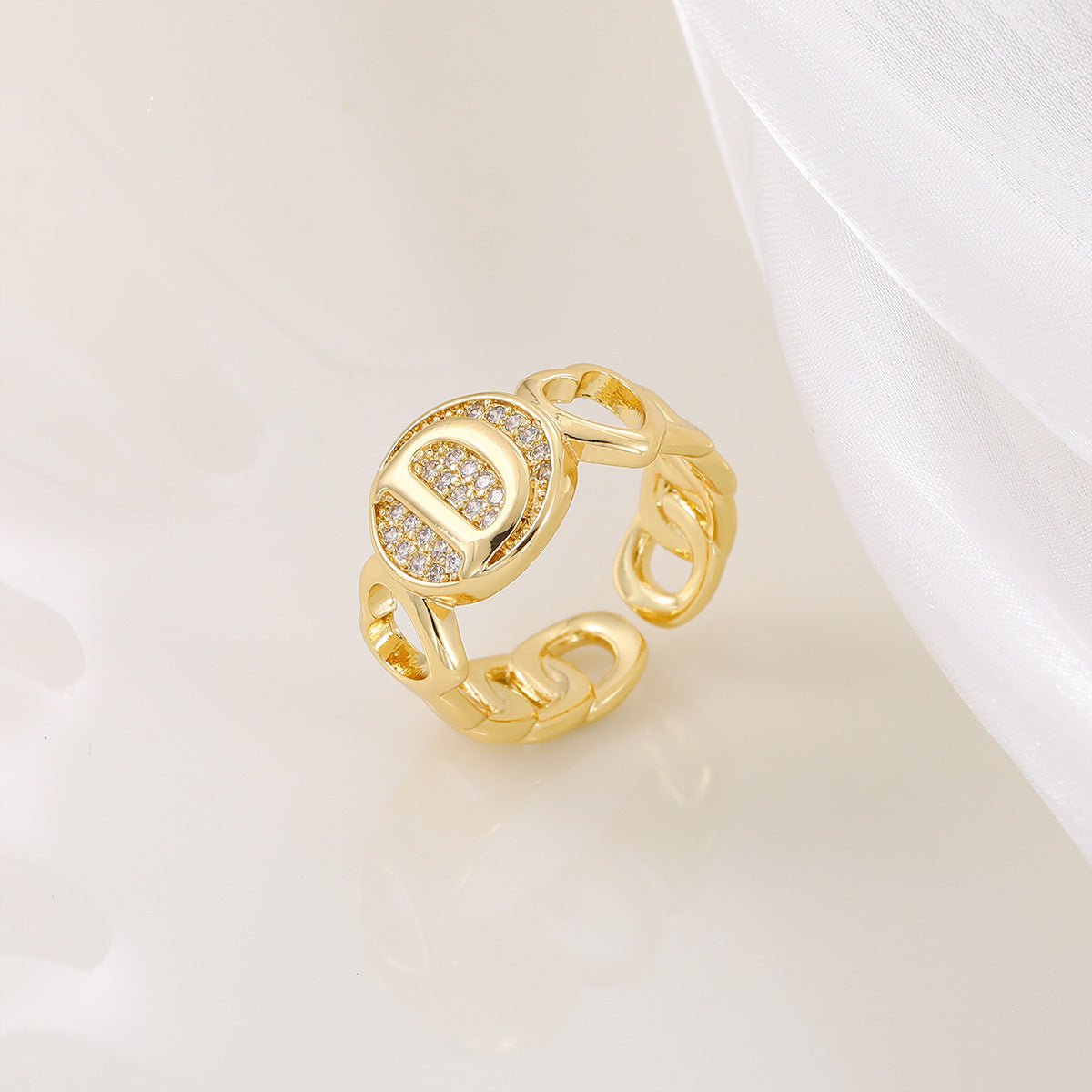 Ensemble MAC186 Cuivre avec Zircon, Bague Lettre Love Brillante Plaqué Or Réel 18K