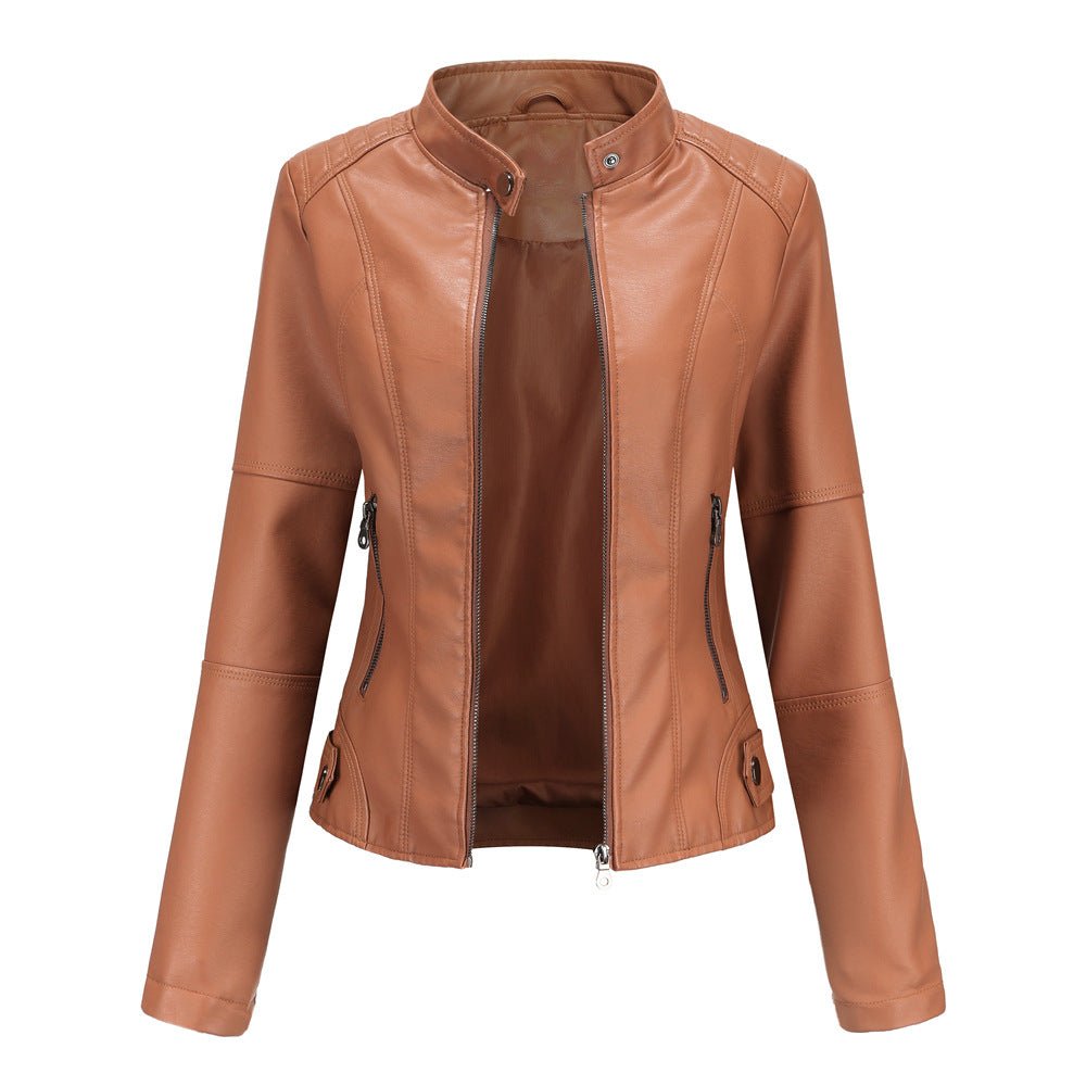 Veste Motard Ajustée | Blouson Motard en Cuir Synthétique à Col Montant (MS246)