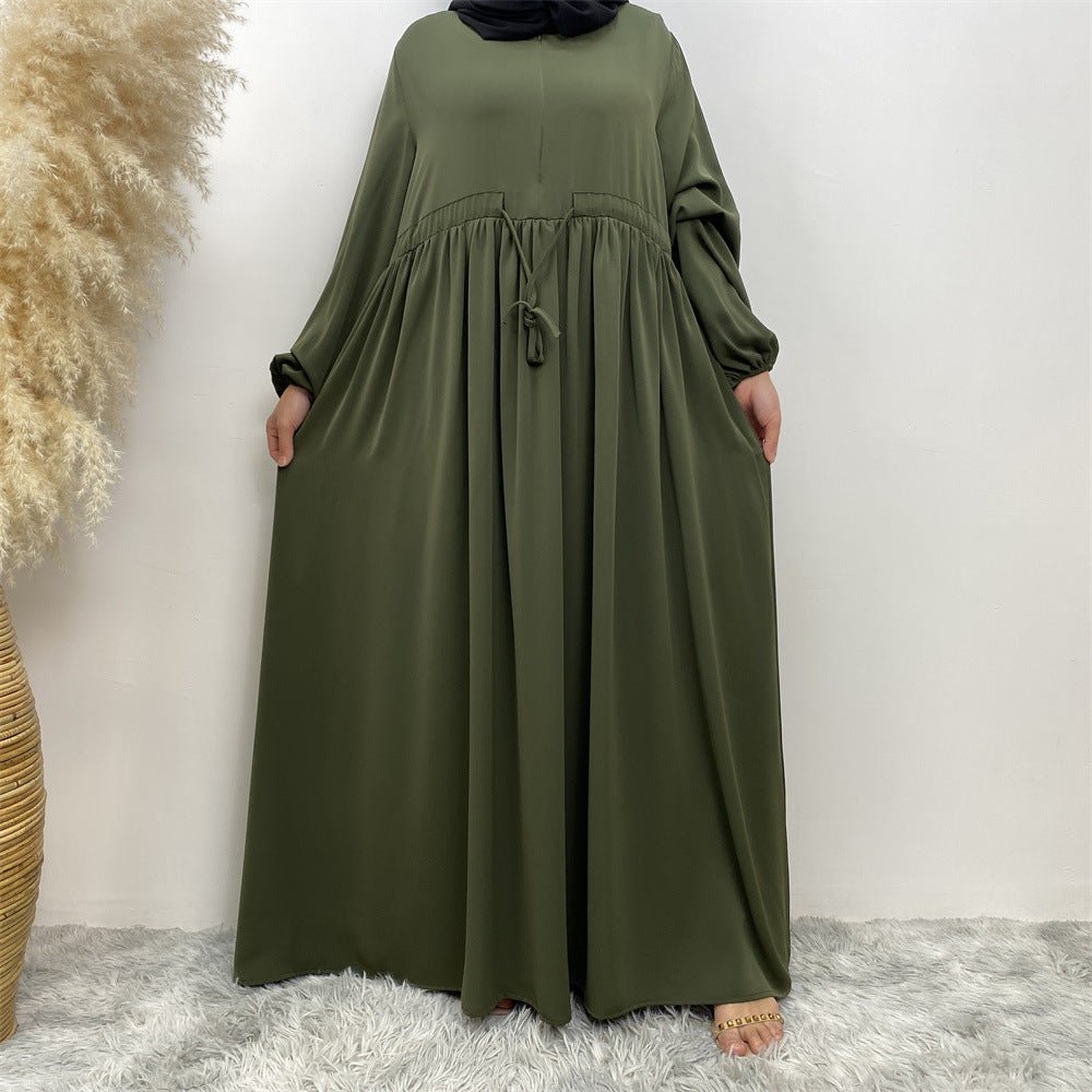 Abaya Ample Modeste pour Musulmane, Manches Extensibles, Fermeture Éclair Frontale, Coupe Trapèze (MA175)