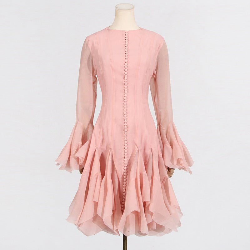 Robe à ourlet volanté avec manches transparentes (MS304)