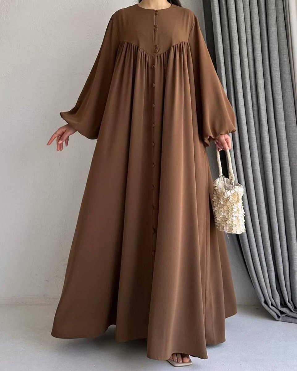 Abaya Musulmane Ample à Manches Fluides et Boutonnée (MA174)
