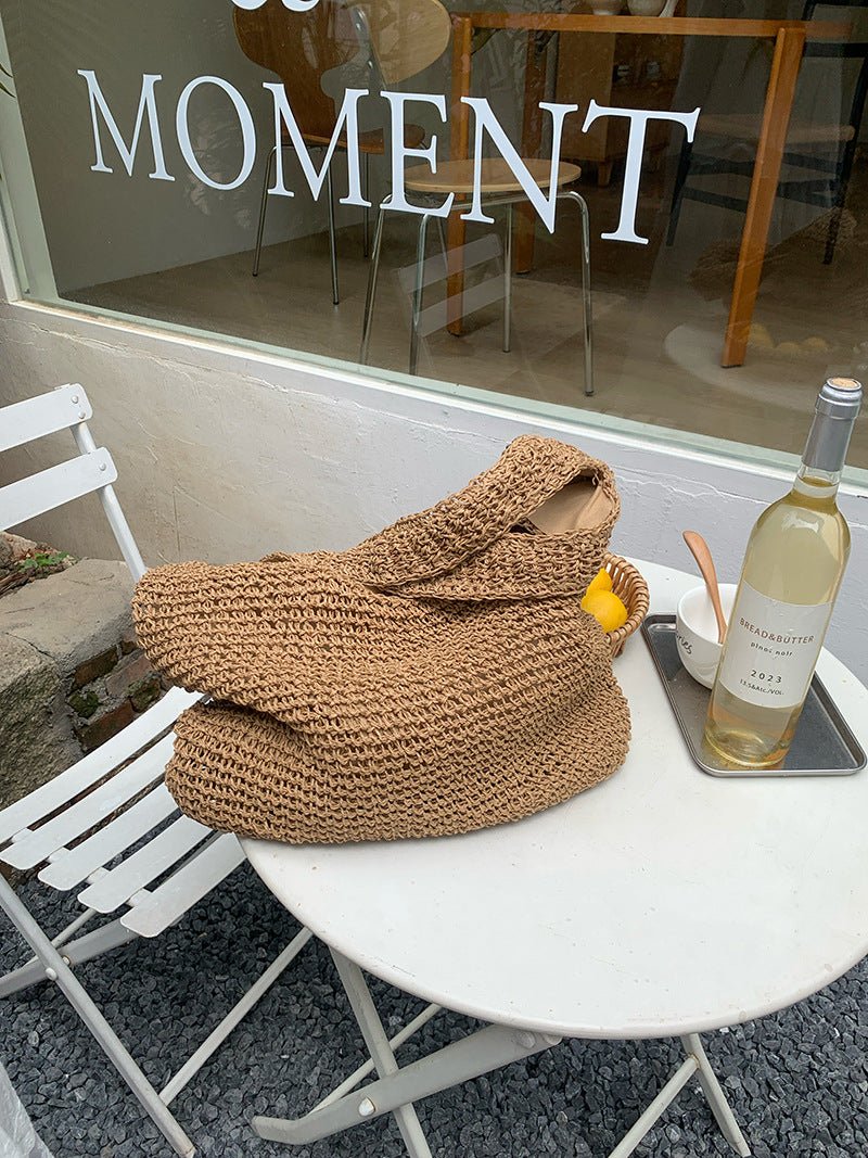 Sac de plage en paille pour femme, tendance et polyvalent, grande capacité, style vacances, sac fourre-tout en paille (MAC241)