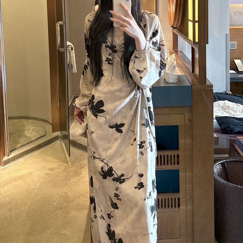 Robe portefeuille longue à motif jacquard et imprimé, style chinois (MS424)