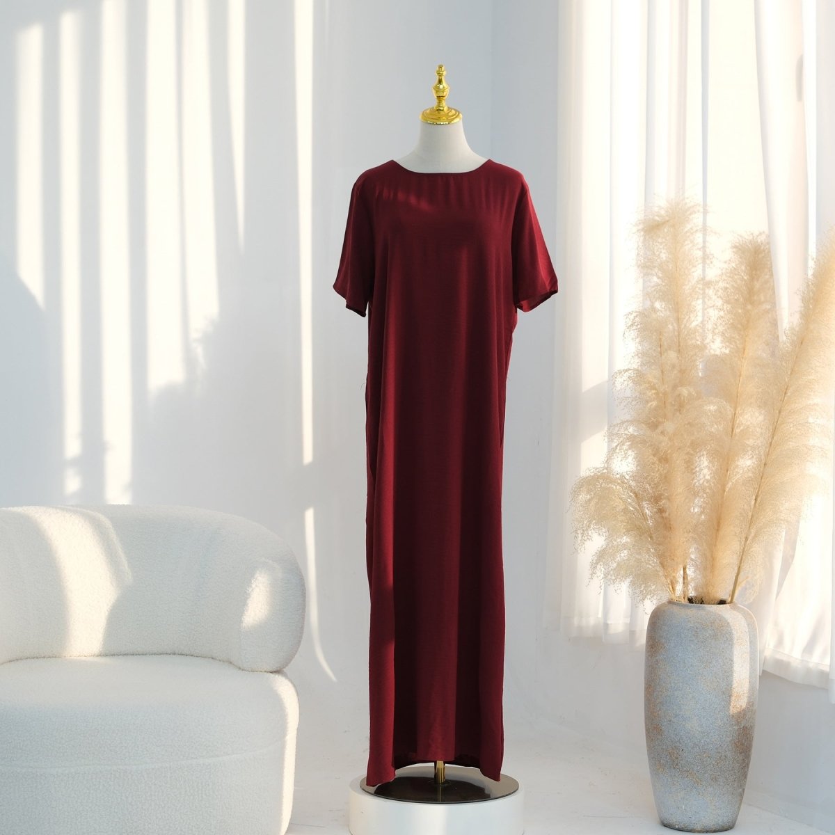 Robe Basique Froissée en Soie Glacée (MA392)