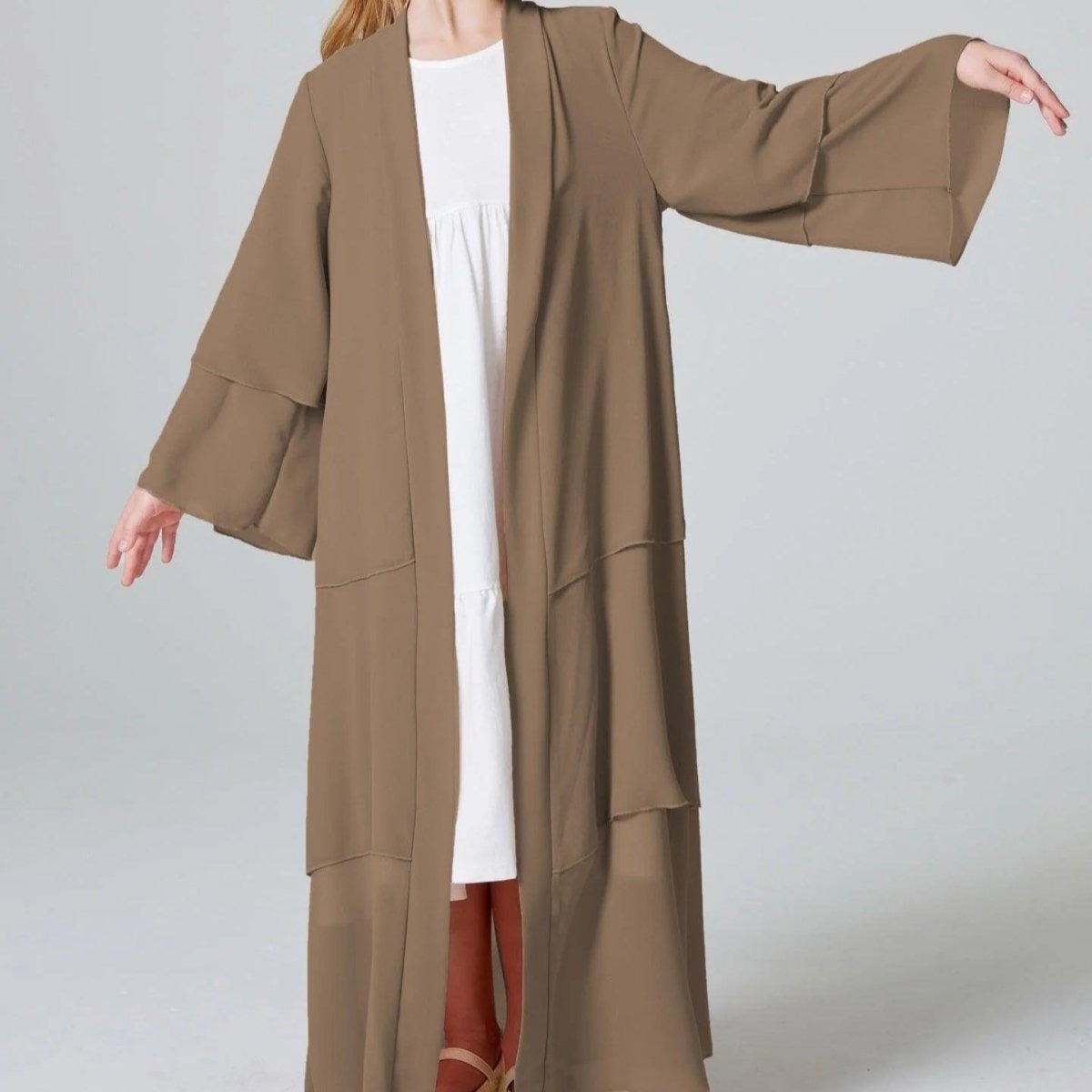 Abaya ouverte en mousseline unie 3 couches pour fillettes (MKG009)