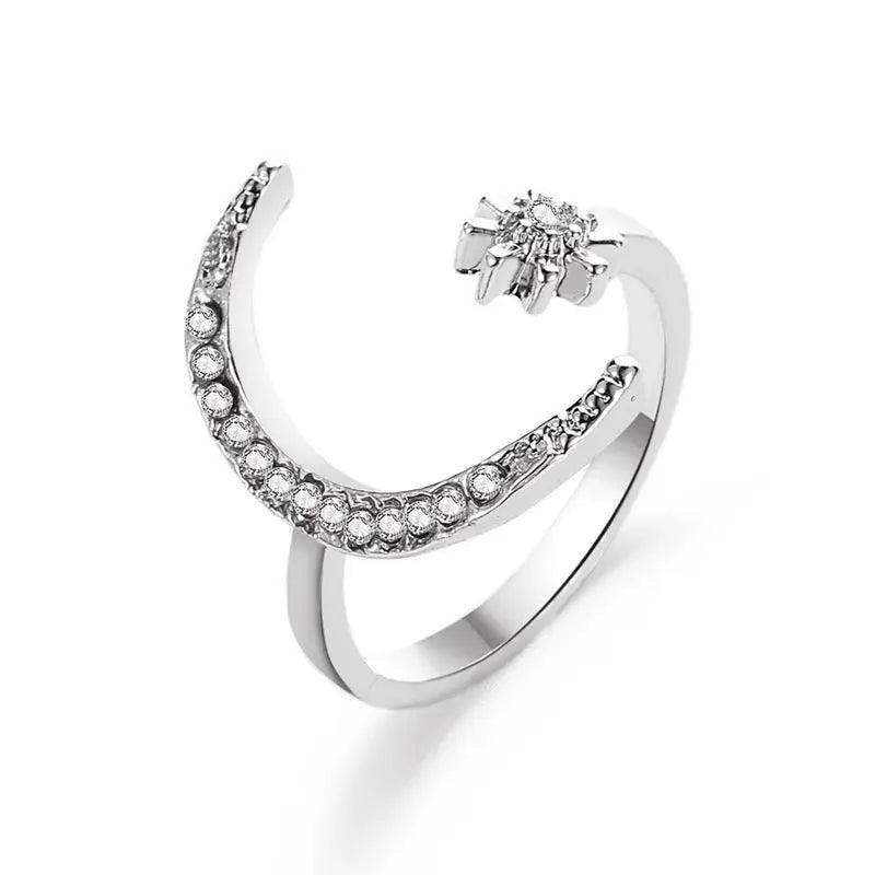 Bague ouverte MAC035 Lune et Étoile en Zircone Cubique