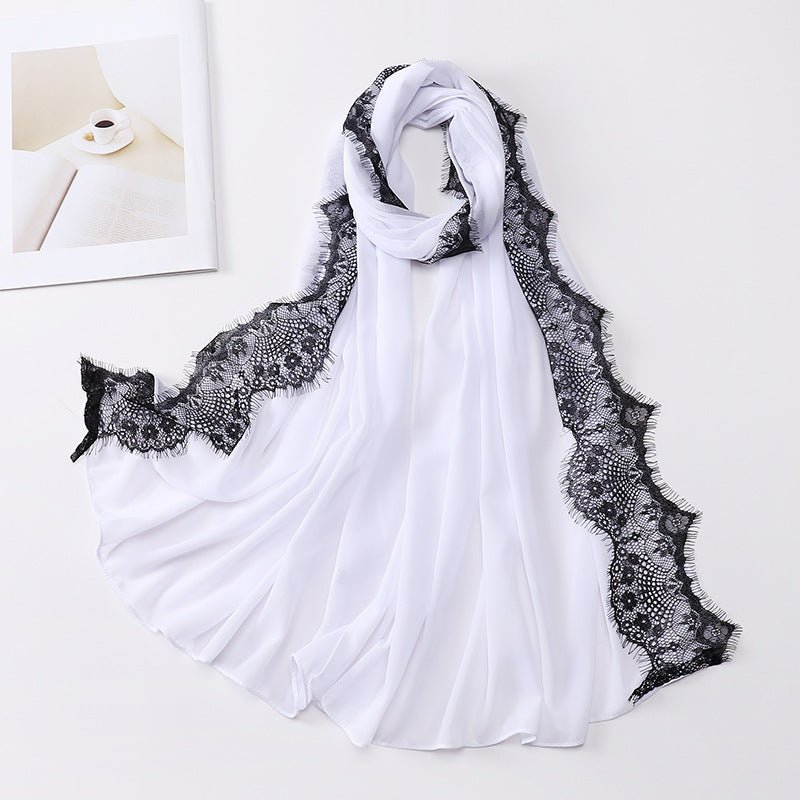 Hijab en mousseline avec perles et bordure en dentelle (MH218)