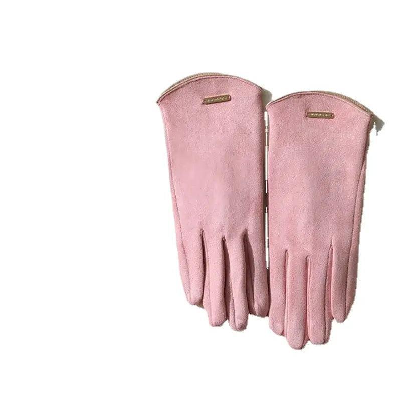 MAC058 Gants tactiles unisexes en suédine, doublés de fausse fourrure, chauds pour l'hiver