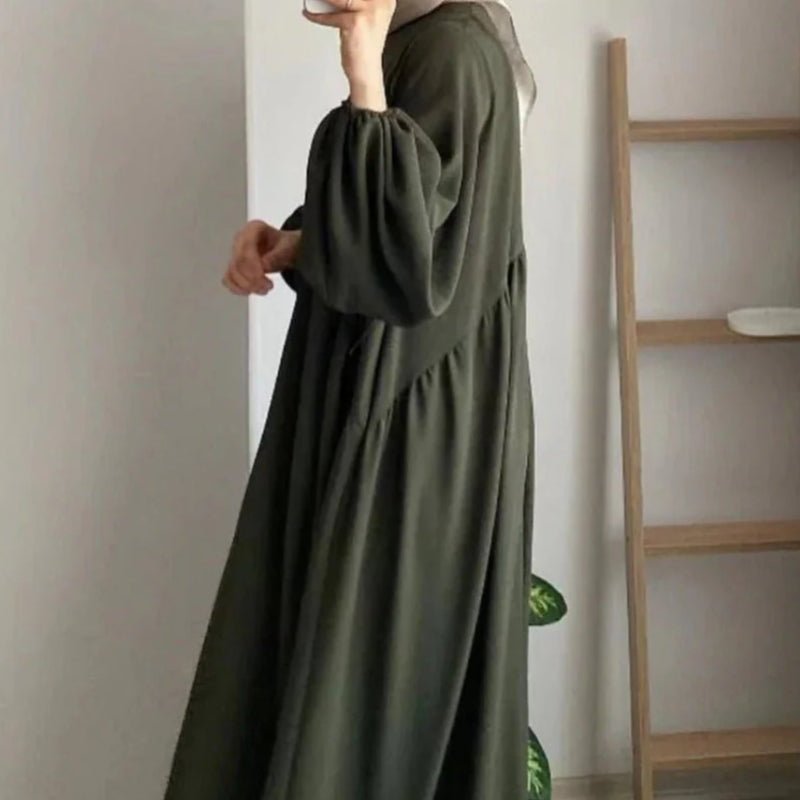 Abaya modeste coupe ample à manches lanternes | Abaya enfilable en crêpe glacé (MA153)
