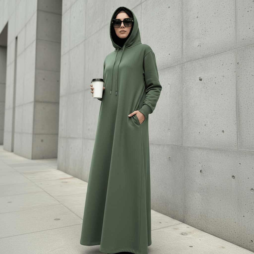 Abaya sweat à capuche en French Terry avec poches (MA340)