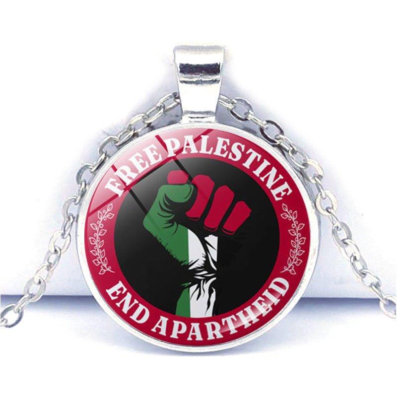 MAC076 Collier pendentif Time Gem Keffieh Palestine Paix Anti-Guerre