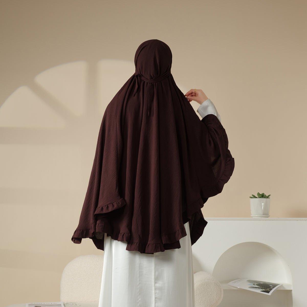 MK019 Khimar long à volants uni avec élastique