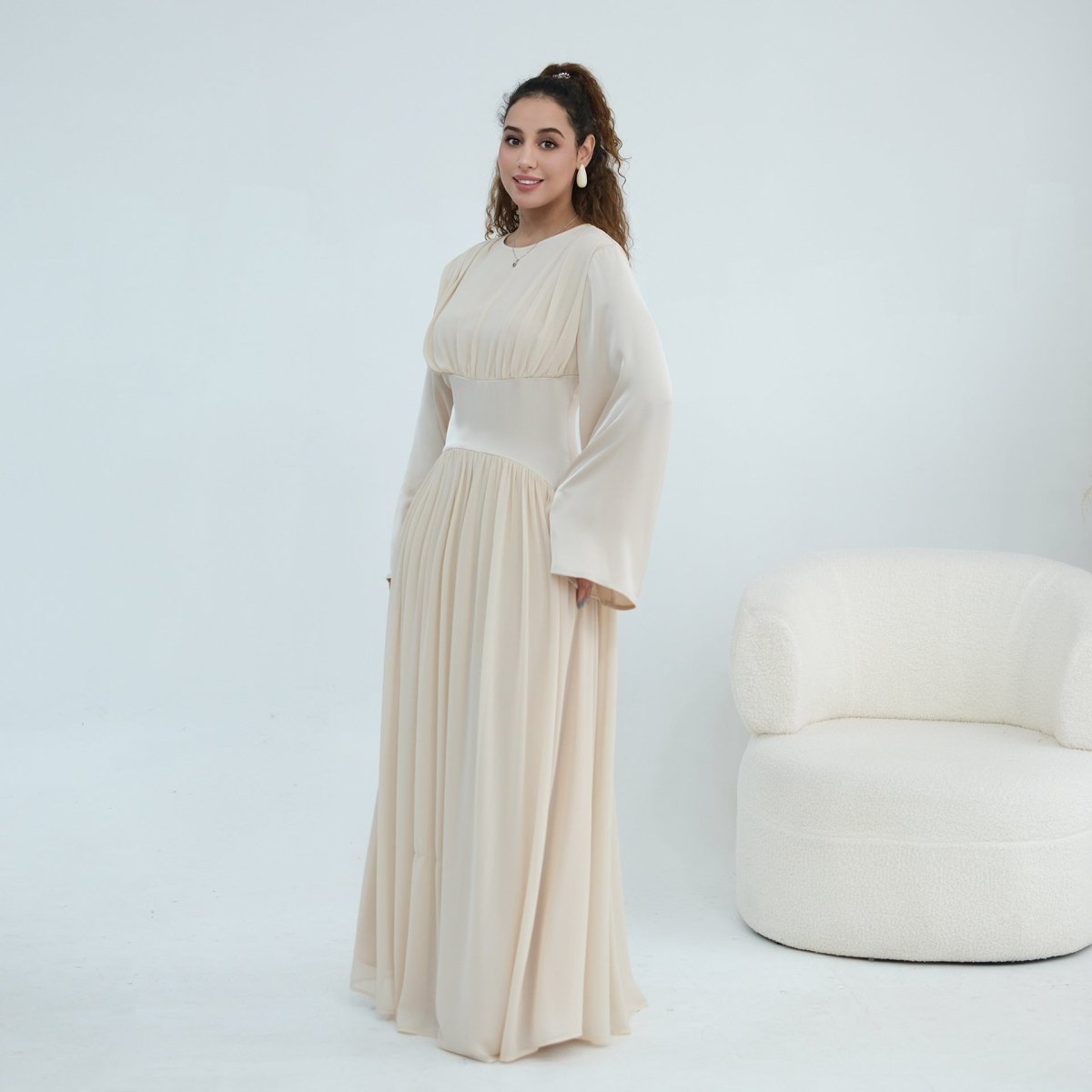 Robe Maxi Manches Évasées en Mousseline(MS498)