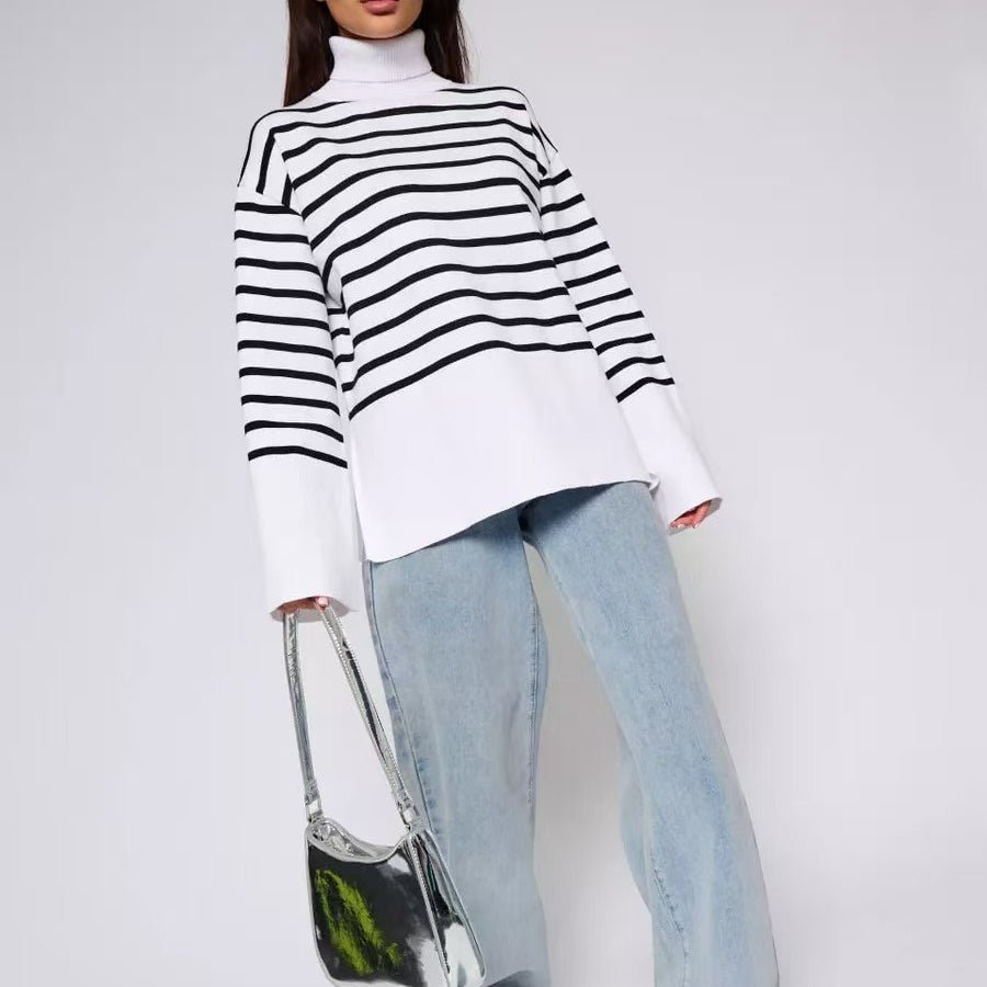 Pull Col Roulé Rayé | Pull Oversize Colorblock (MS252)