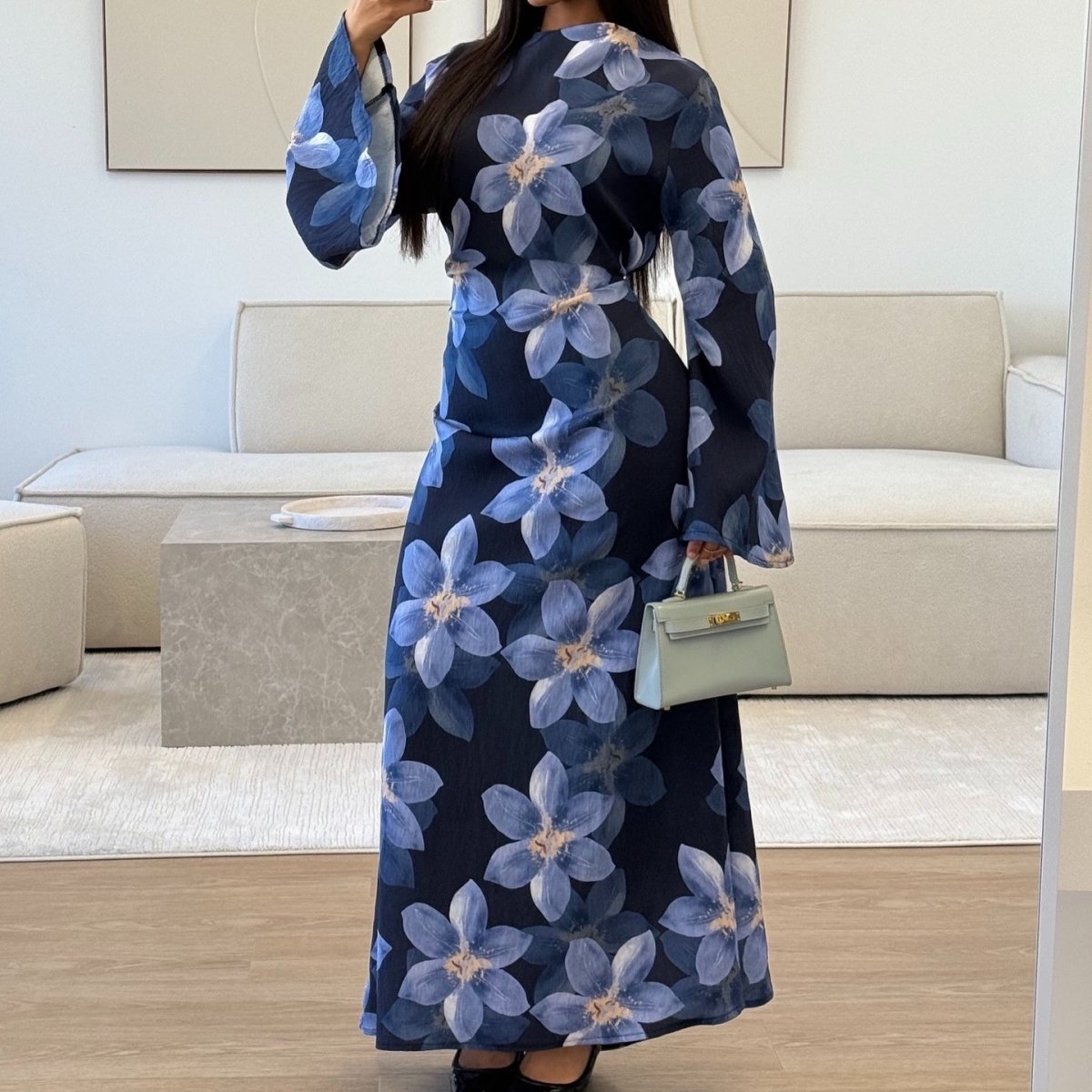Robe Maxi Froissée Délavée à Imprimé Floral (MS437)