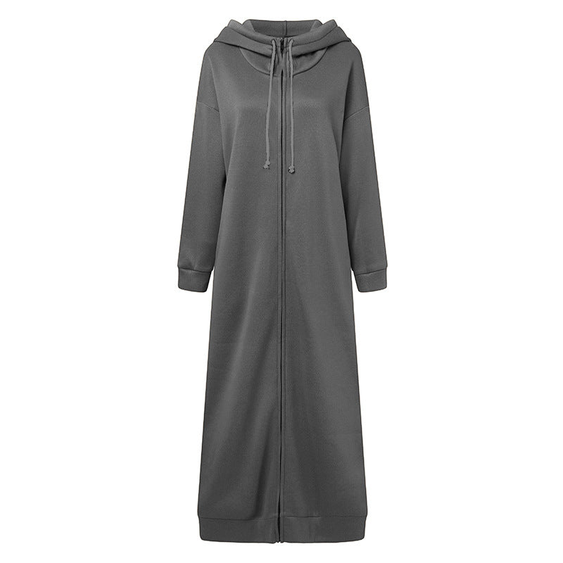 Robe Maxi à Capuche Zippée Oversize | Abaya Robe Polaire (MS163)