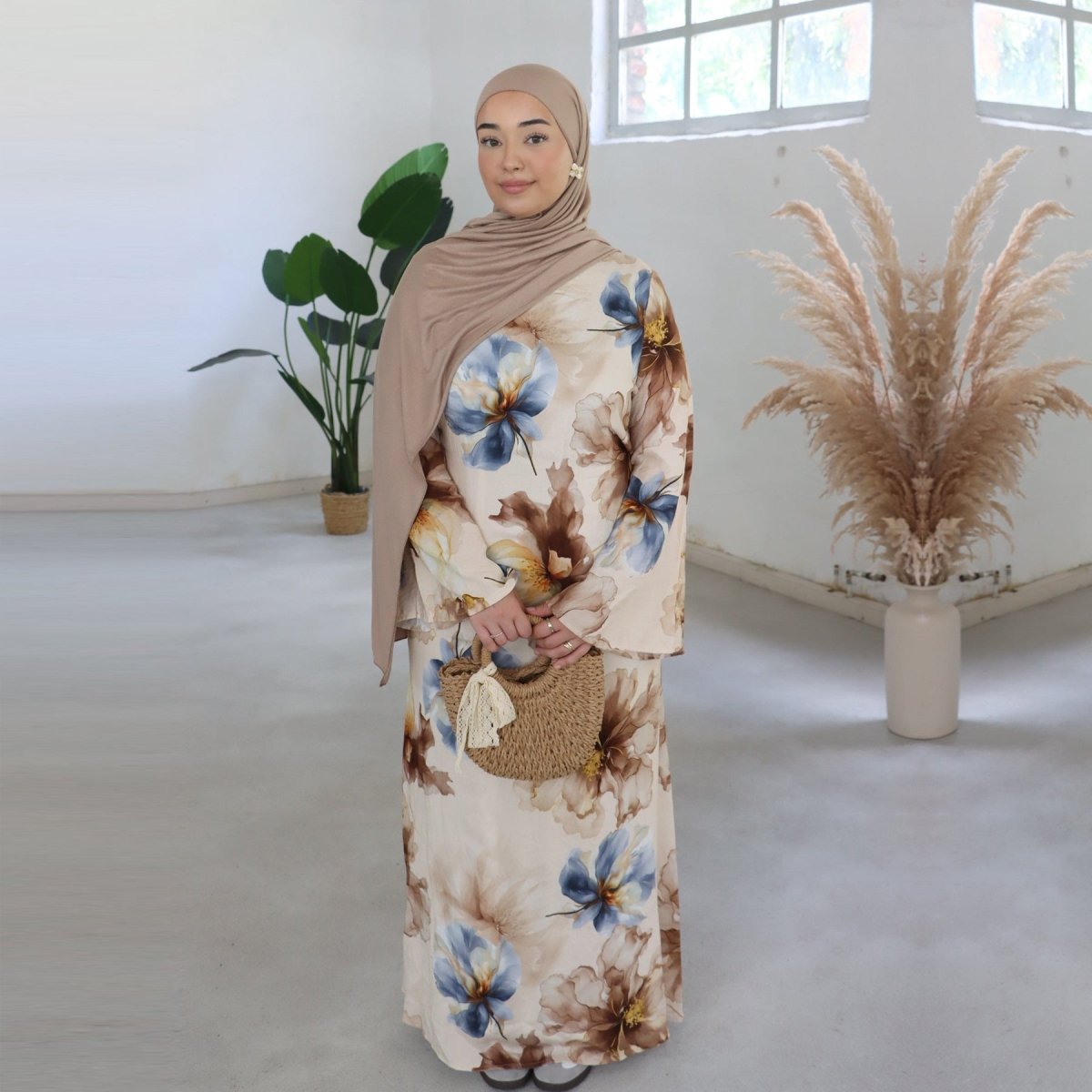 Abaya à imprimé floral avec manches évasées (MA332)