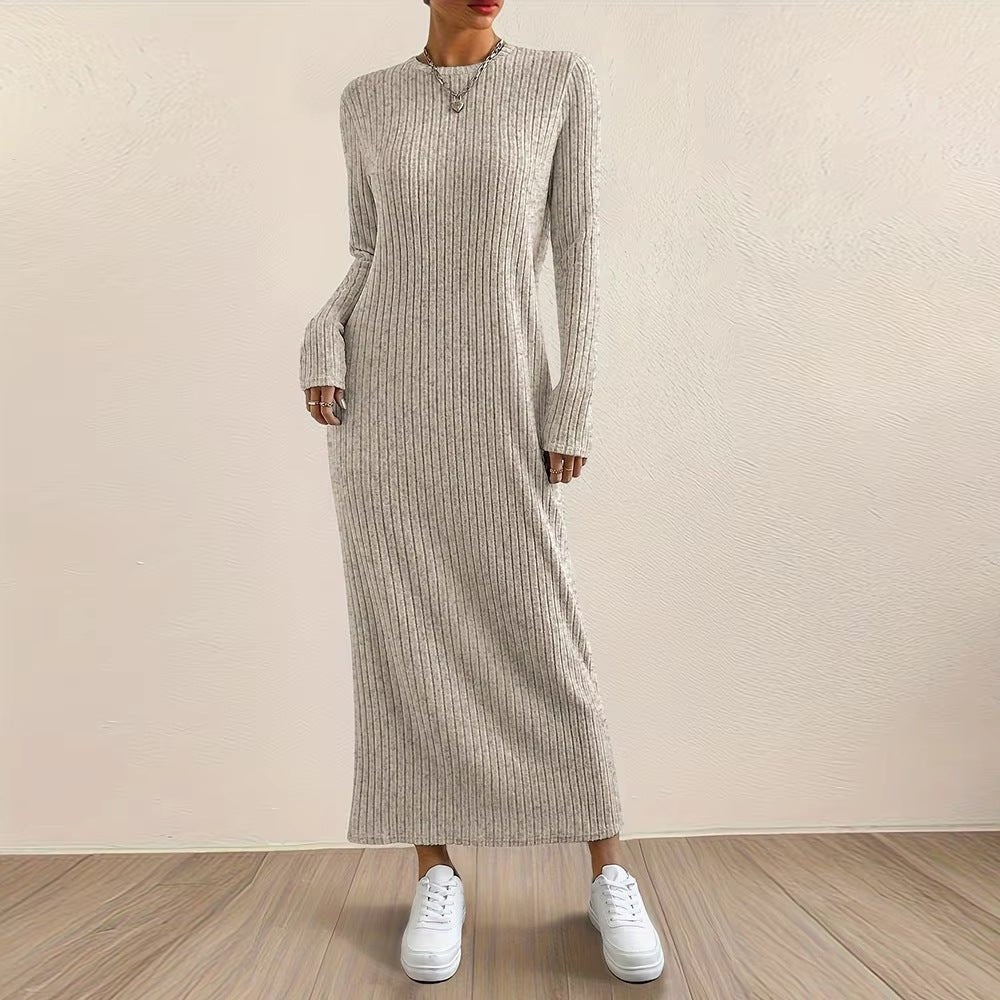 Robe Maxi en Tricot Côtelé | Robe Pull Décontractée à Manches Longues (MS226)
