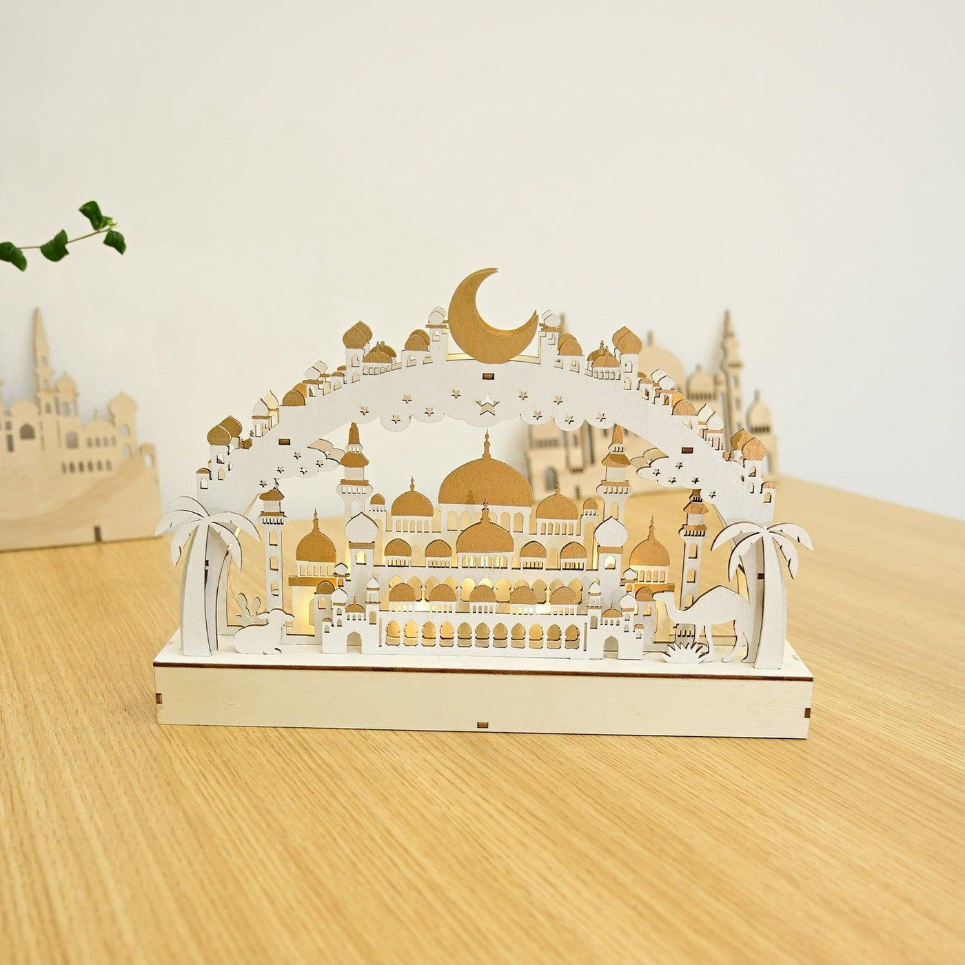 MR058 Lampe Lune Décorative en Bois avec Éclairage LED d'Ambiance